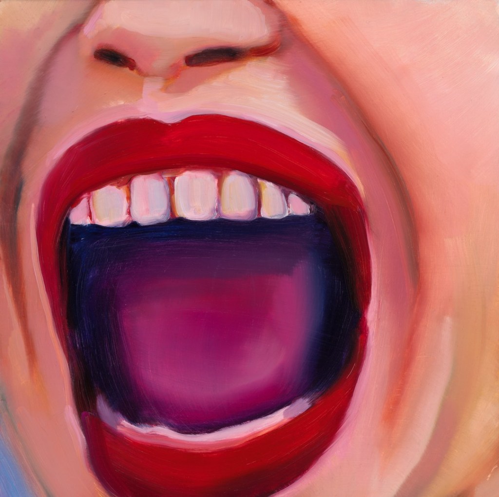 Oil painting close-up of yelling mouth