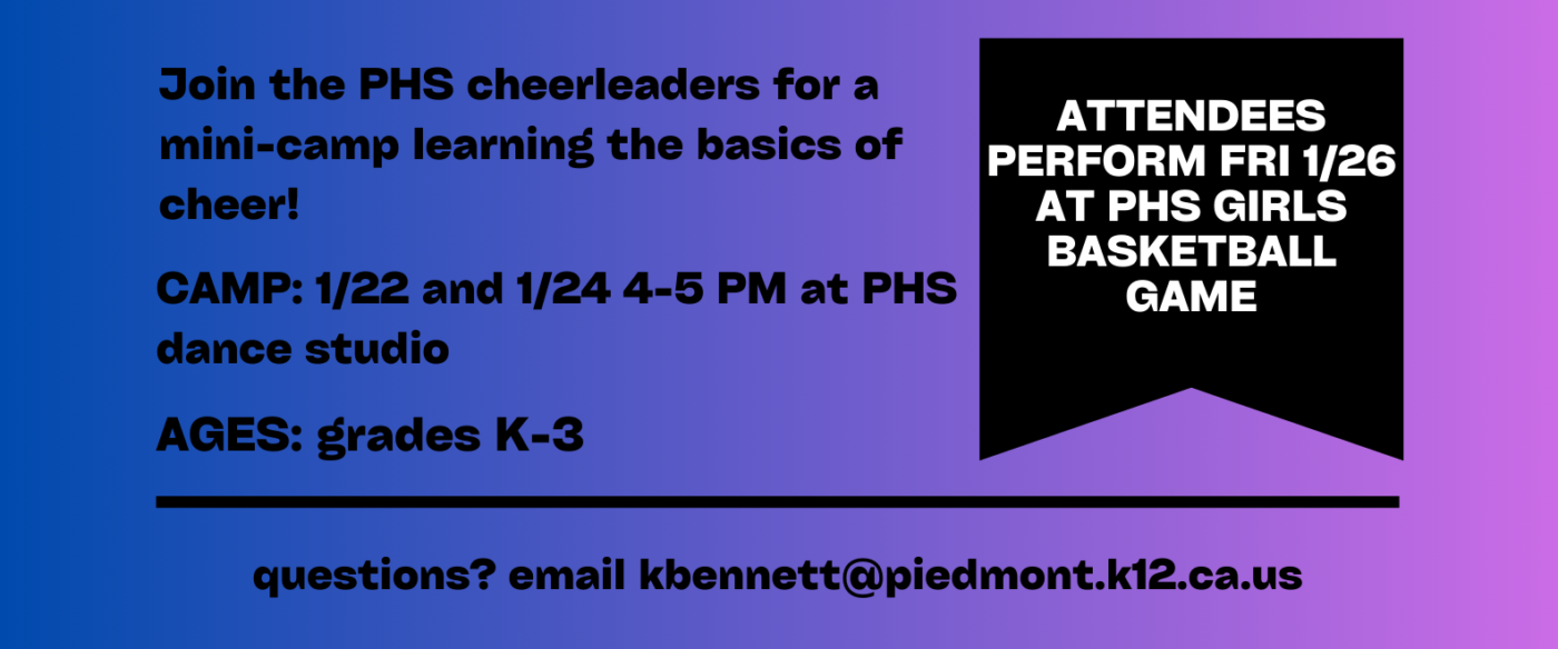 PHS cheerleaders host Mini Cheer Camp Jan. 22, 24 Piedmont Exedra