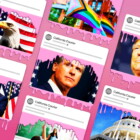 Compilation of screenshots from The California Courier, a putative news website, against a pink background